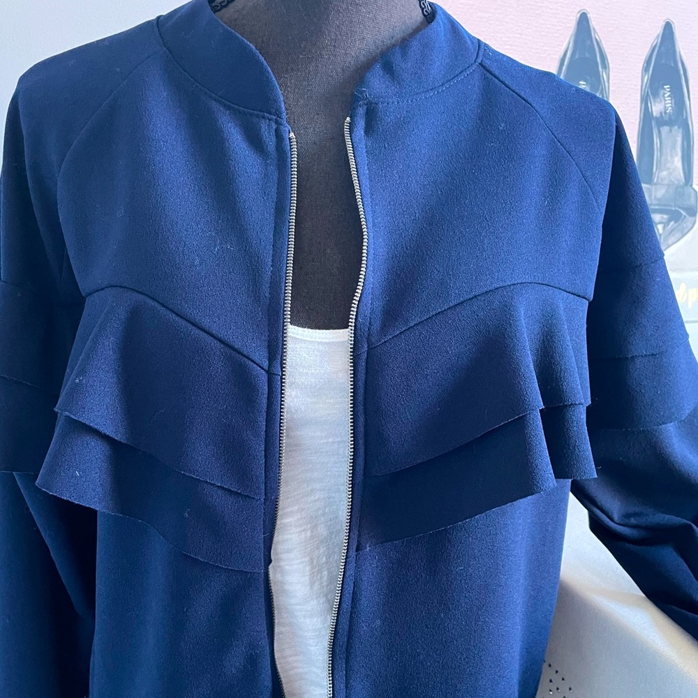 Navy Blue Ruffle Jacket - Picture 3 of 8
